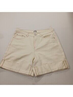 Future Collective Women's Cream Cotton Cuffed Denim Shorts Size 10 (32×7)